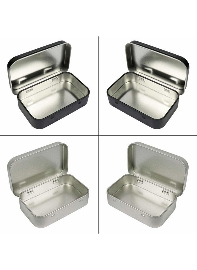 Millennial Essentials 4 Pack Metal Rectangular Empty Hinged Tins Box Containers 3.75 by 2.45 by 0.8 Inch Silver & Black Mini Portable Box Small Storage Kit Home Organizer (2 Black 2 Silver)  - Image 4