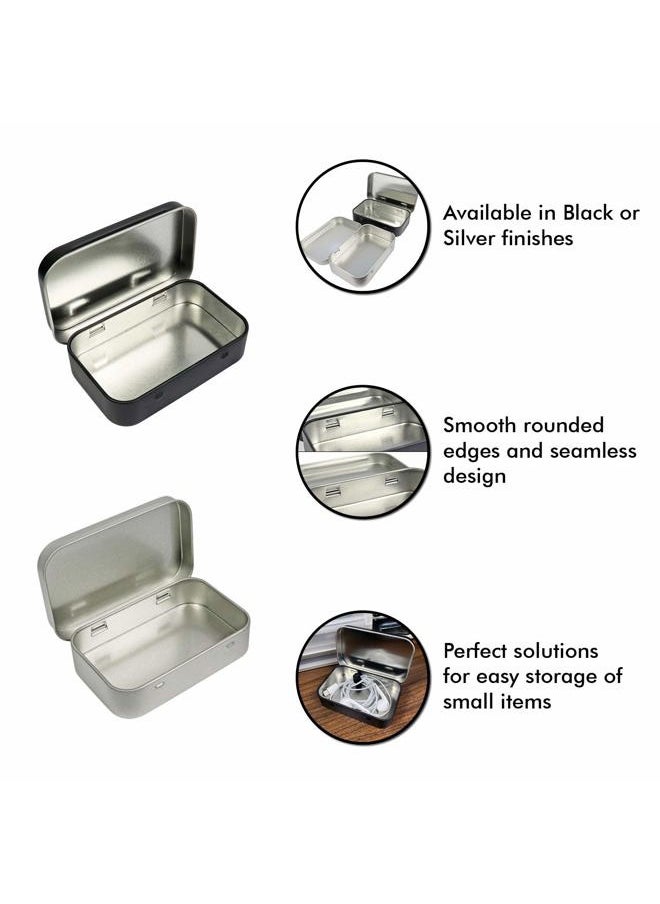 Millennial Essentials 4 Pack Metal Rectangular Empty Hinged Tins Box Containers 3.75 by 2.45 by 0.8 Inch Silver & Black Mini Portable Box Small Storage Kit Home Organizer (2 Black 2 Silver)  - Image 2