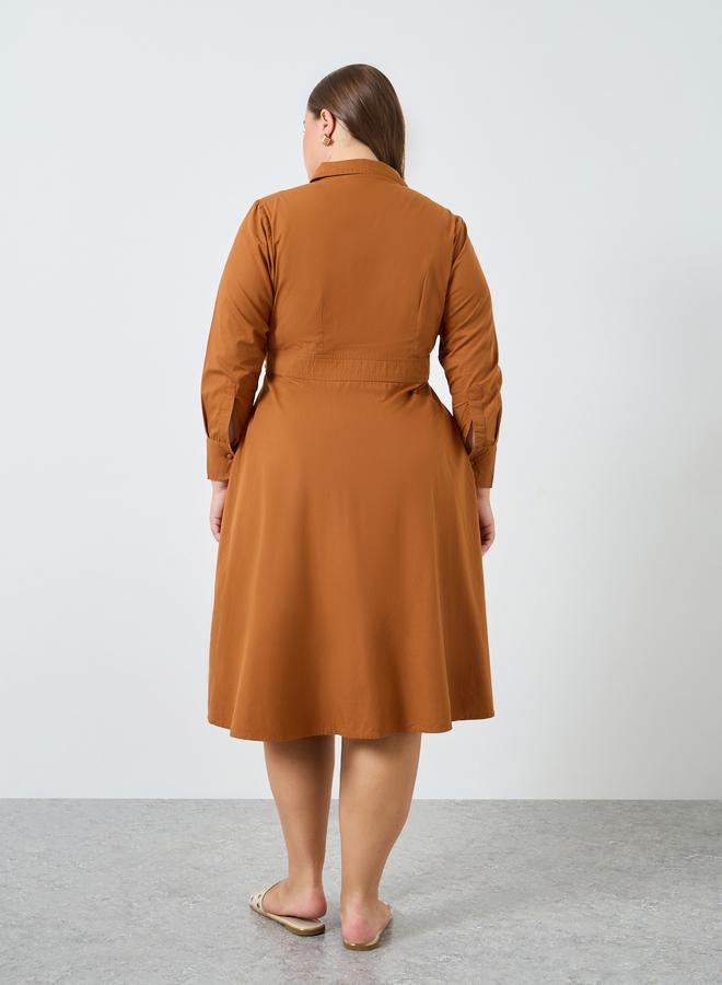 Styli Plus Size Cotton Wrap Shirt Midi Dress - Image 5