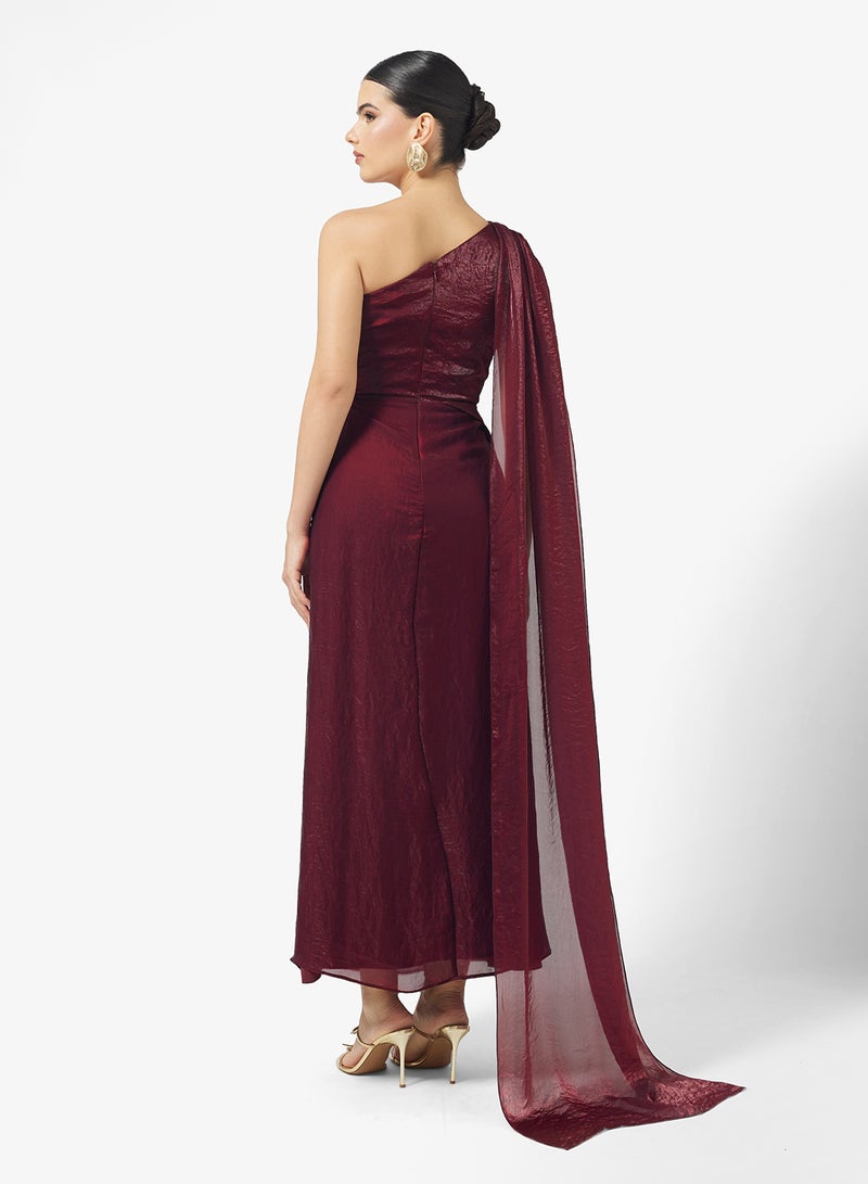 Namshi x One Shoulder Draped Dress with Cape Sleeve - Image 2