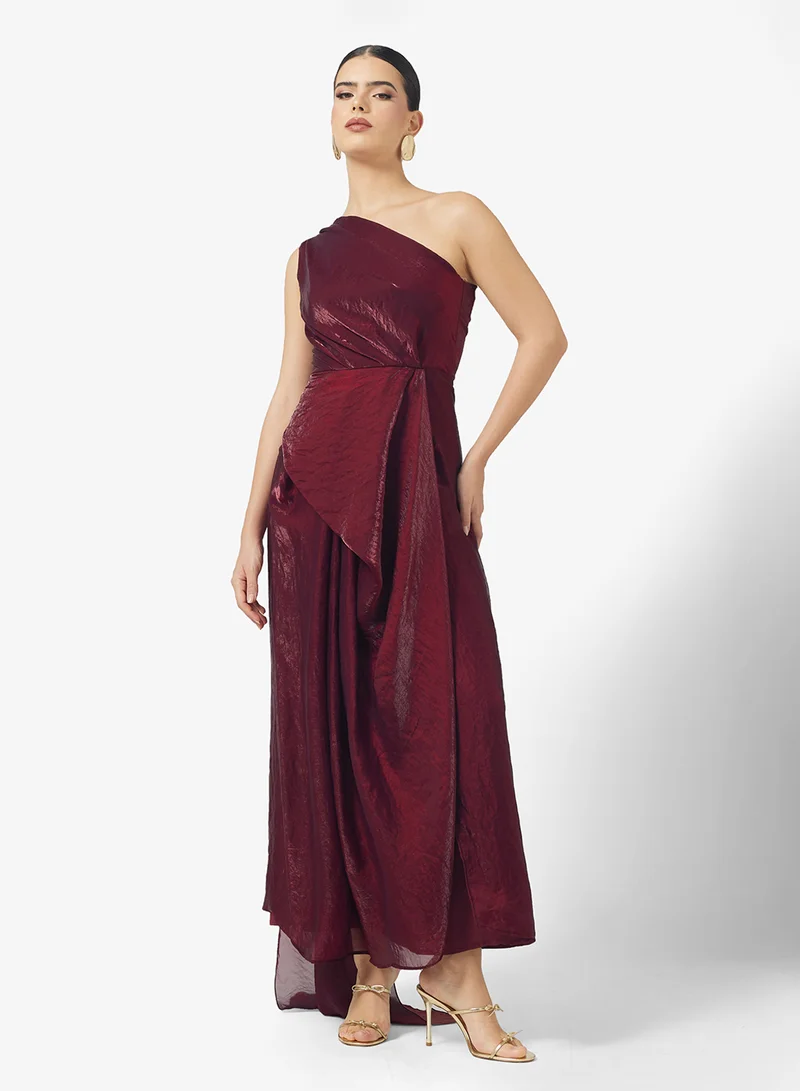 نمشي x One Shoulder Draped Dress with Cape Sleeve