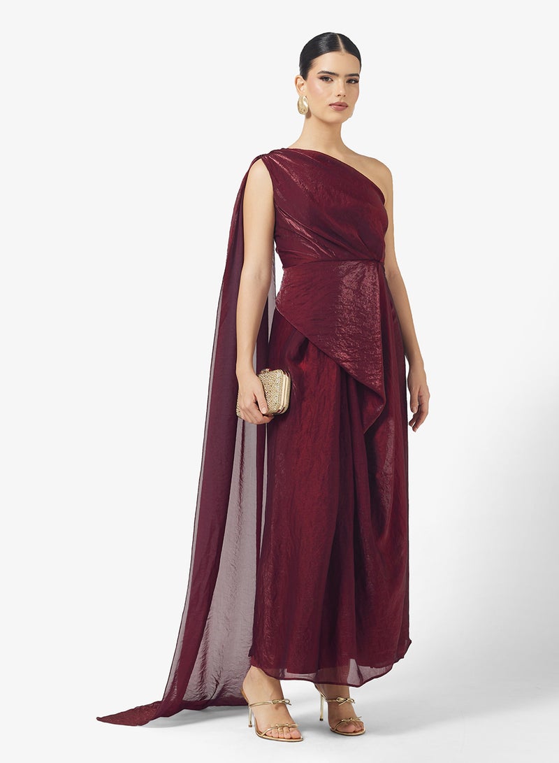 Namshi x One Shoulder Draped Dress with Cape Sleeve - Image 1