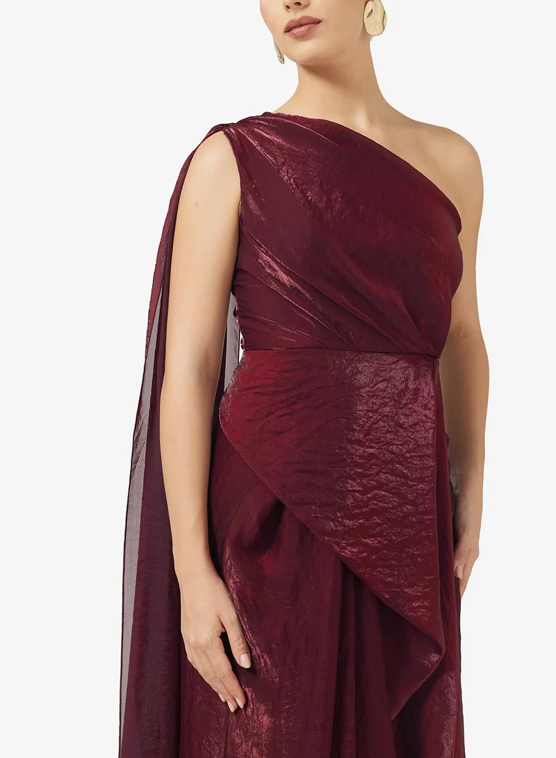 نمشي x One Shoulder Draped Dress with Cape Sleeve