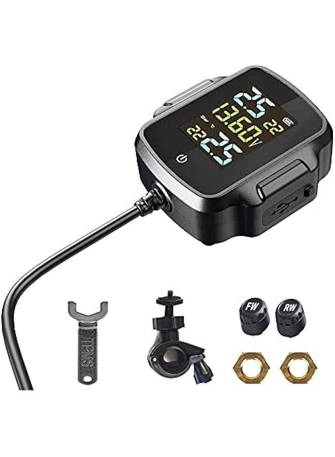 Tire Pressure Detector Motorcycle Tire Pressure Monitor Monitoring System with 2 Waterproof External Sensors Support USB Output - Image 1