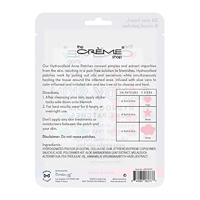 The Crème Shop Cotton Candy Skin Hydrocolloid Acne Patches - Pimple Treatment with Salicylic Acid & Witch Hazel - 3 Sizes, 72 Patches - Image 3