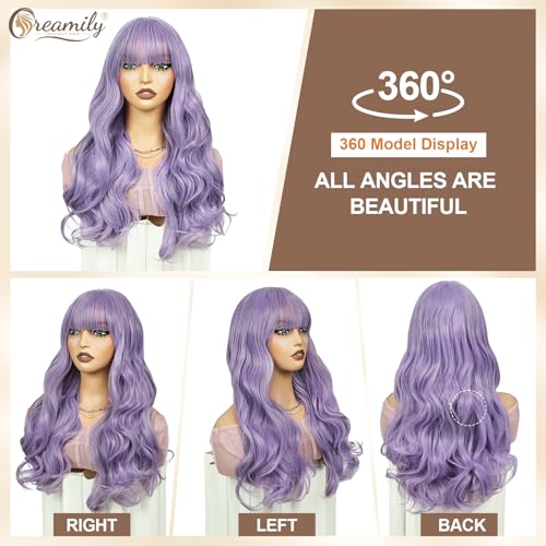 Creamily Purple Wigs for Women 24inch Long Wavy Curly Hair Wig, Heat Resistant Synthetic Wig for Cosplay Party (Curly Light Purple) - Image 3