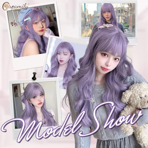 Creamily Purple Wigs for Women 24inch Long Wavy Curly Hair Wig, Heat Resistant Synthetic Wig for Cosplay Party (Curly Light Purple) - Image 2