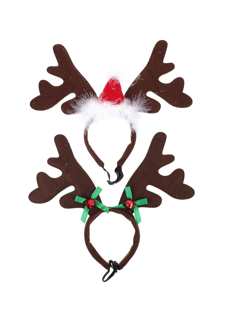 GGOOT 2pcs Christmas Reindeer Antlers Headband Pet Headband Pet Hat Pet Cosplay Costume Headwear Photo Props Cosplay Party Favors for Cat Dog - Image 1
