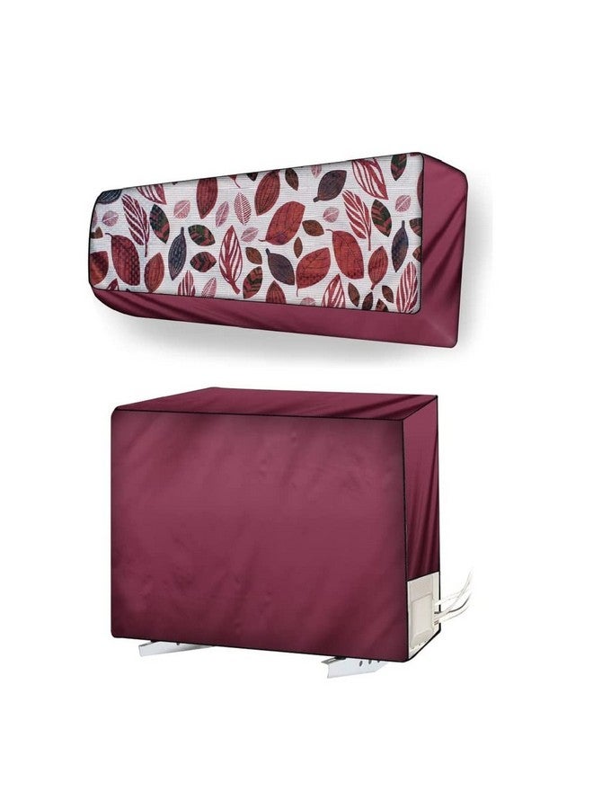 Da Anushi Da Anushi Split AC Cover Set of Indoor and Outdoor Unit for 1.5 Ton Capacity Attractive Digital Prints/Dustproof/Water Resistant (Maroon Grey Leaf)  - Image 1