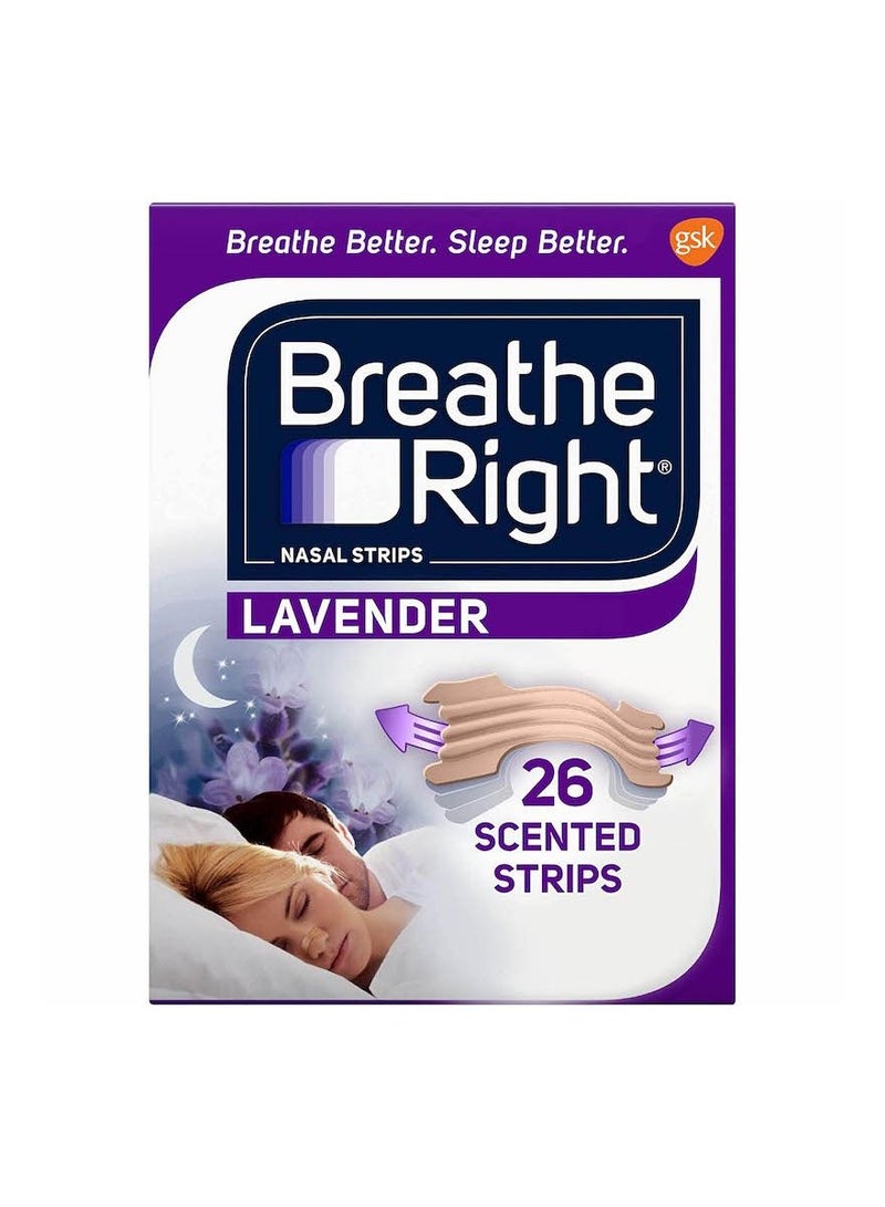Breathe Right Nasal Strips Calming Lavender Scent Extra Strength Tan Nasal Strips Help Stop Snoring Snoring Solution & Nasal Congestion Relief Caused By Colds & Allergies 26 Count - Image 1