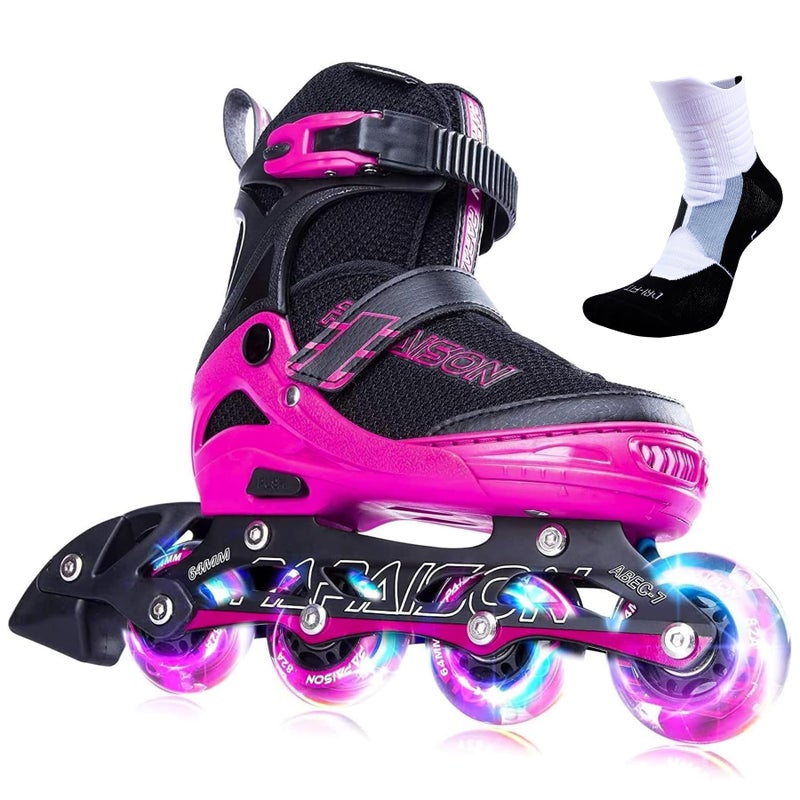PAPAISON Adjustable Inline Skates for Kids and Adults with Full Light Up Wheels Outdoor Roller Skates for Girls and Boys Men and Women
