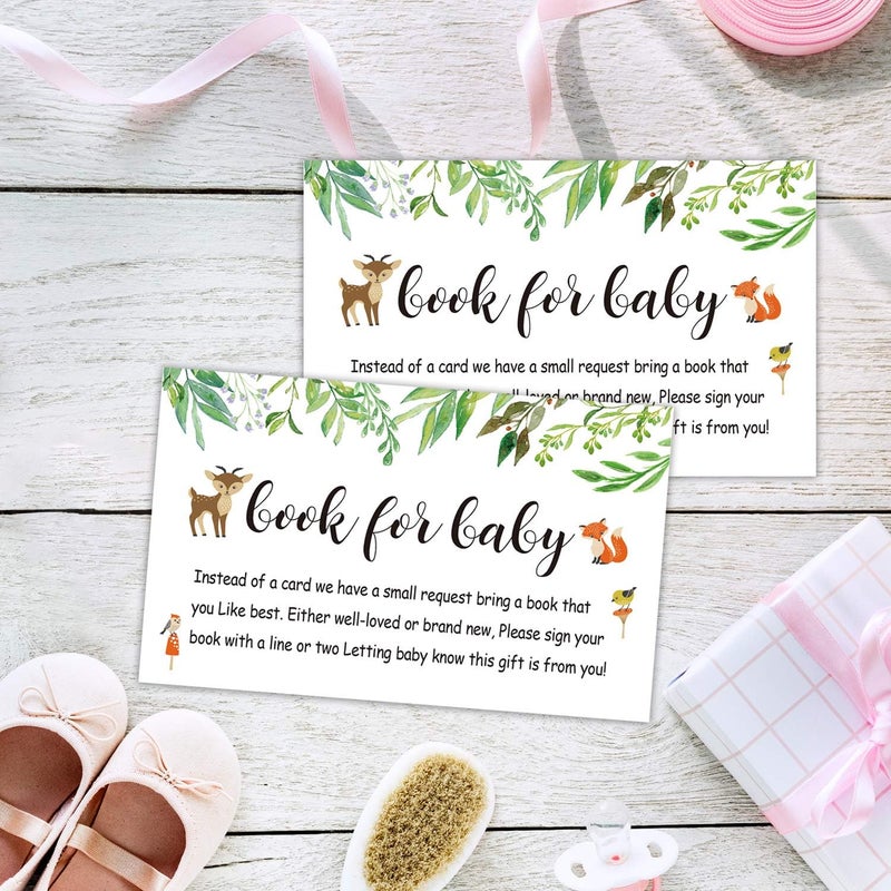 Giftideaworkshop 50 Pack Books for Baby Shower Request Cards Woodland Floral Books for Baby Insert Cards Baby Shower Invitation Inserts Bring a Book Instead of a Card Green 35 x 2 Inch - Image 2