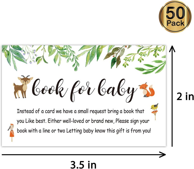 Giftideaworkshop 50 Pack Books for Baby Shower Request Cards Woodland Floral Books for Baby Insert Cards Baby Shower Invitation Inserts Bring a Book Instead of a Card Green 35 x 2 Inch - Image 3