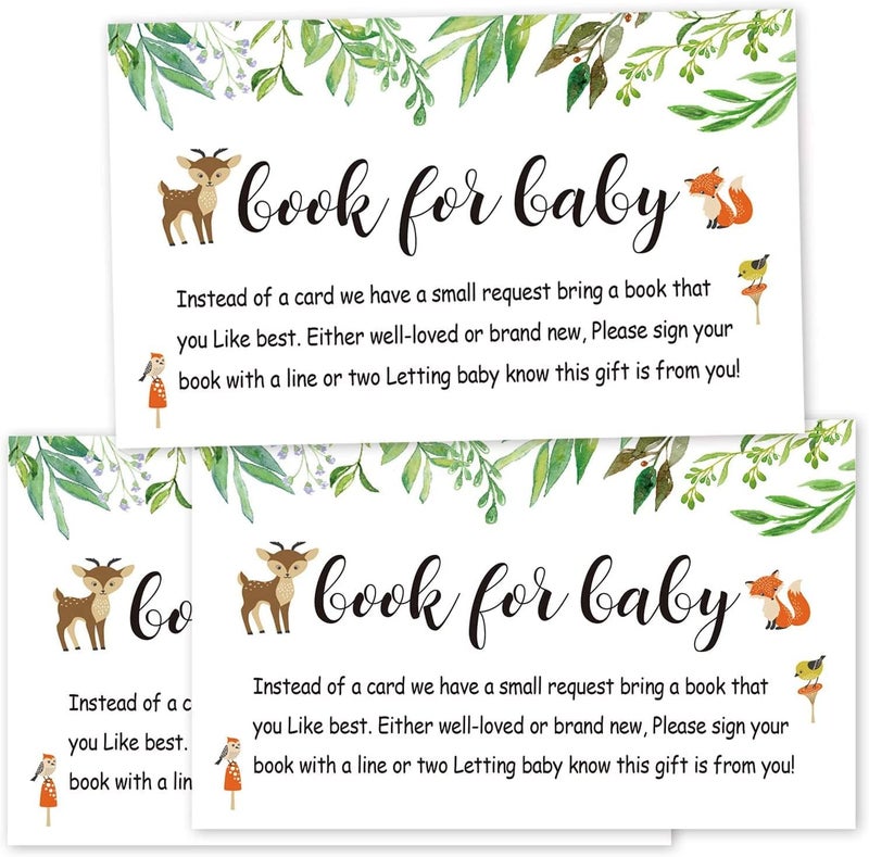 Giftideaworkshop 50 Pack Books for Baby Shower Request Cards Woodland Floral Books for Baby Insert Cards Baby Shower Invitation Inserts Bring a Book Instead of a Card Green 35 x 2 Inch - Image 1