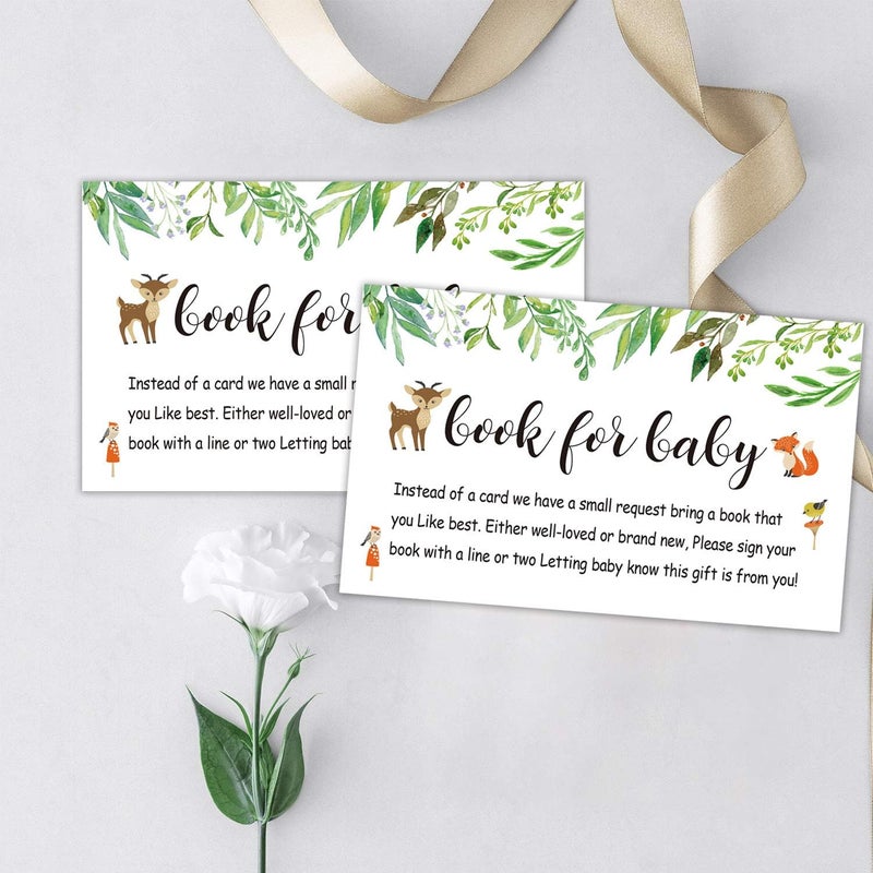 Giftideaworkshop 50 Pack Books for Baby Shower Request Cards Woodland Floral Books for Baby Insert Cards Baby Shower Invitation Inserts Bring a Book Instead of a Card Green 35 x 2 Inch - Image 4