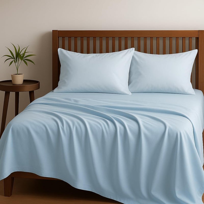 Bhoomi Impex Bedsheets for King - 108x108 Inch Bed - Microfiber Plain Light Blue Solid Bed Sheet Include Pillow Cover, Ultra Soft | for Home, Hotel, Villa, Resort and Guest House - Image 4