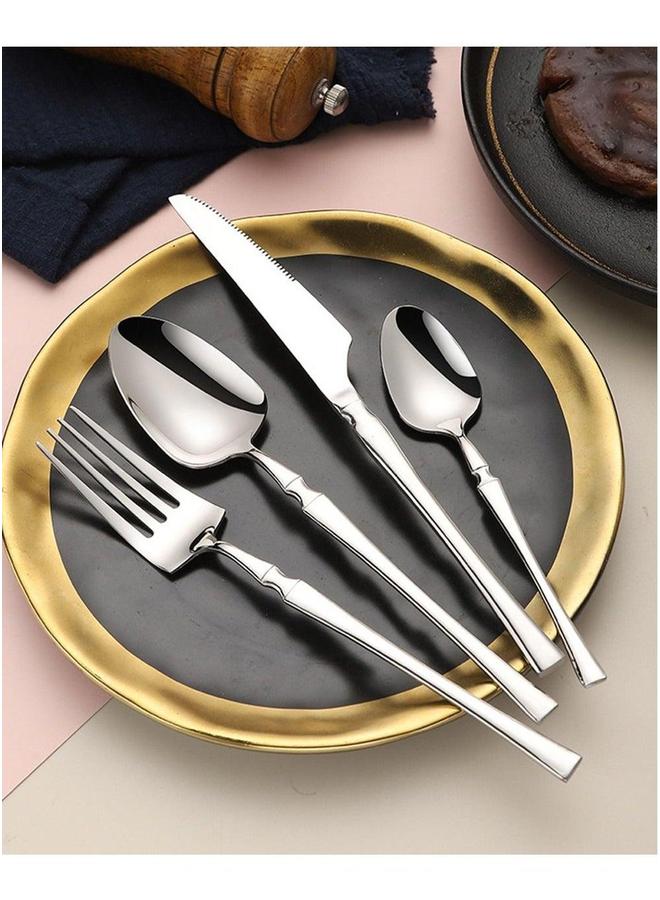 HOMESTAR طقم أدوات مائدة أنيقة من الفولاذ المقاوم للصدأ مكون من 24 قطعة فضي - Image 2