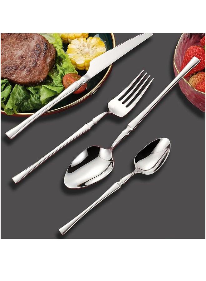 HOMESTAR طقم أدوات مائدة أنيقة من الفولاذ المقاوم للصدأ مكون من 24 قطعة فضي - Image 3