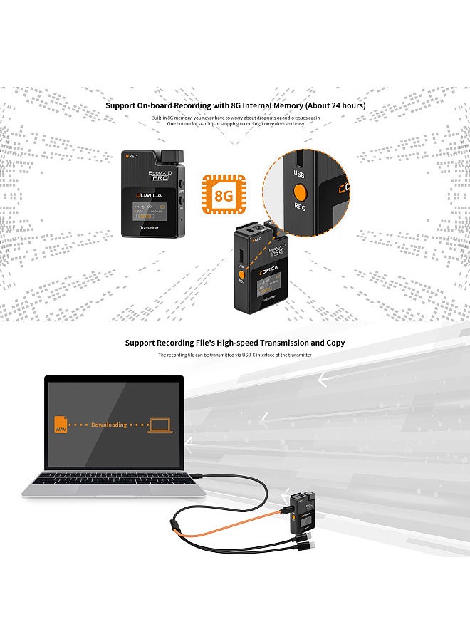 COMICA BoomX-D PRO D2 One-Trigger-Two 2.4G Dual-Channel Wireless Microphone System Built-in 8G Memory Card Digital & Analog Output Modes 100M Effective Range  - Image 3