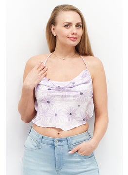 Asos Design Women Double Tie Halter Top, Purple Combo  - Image 1