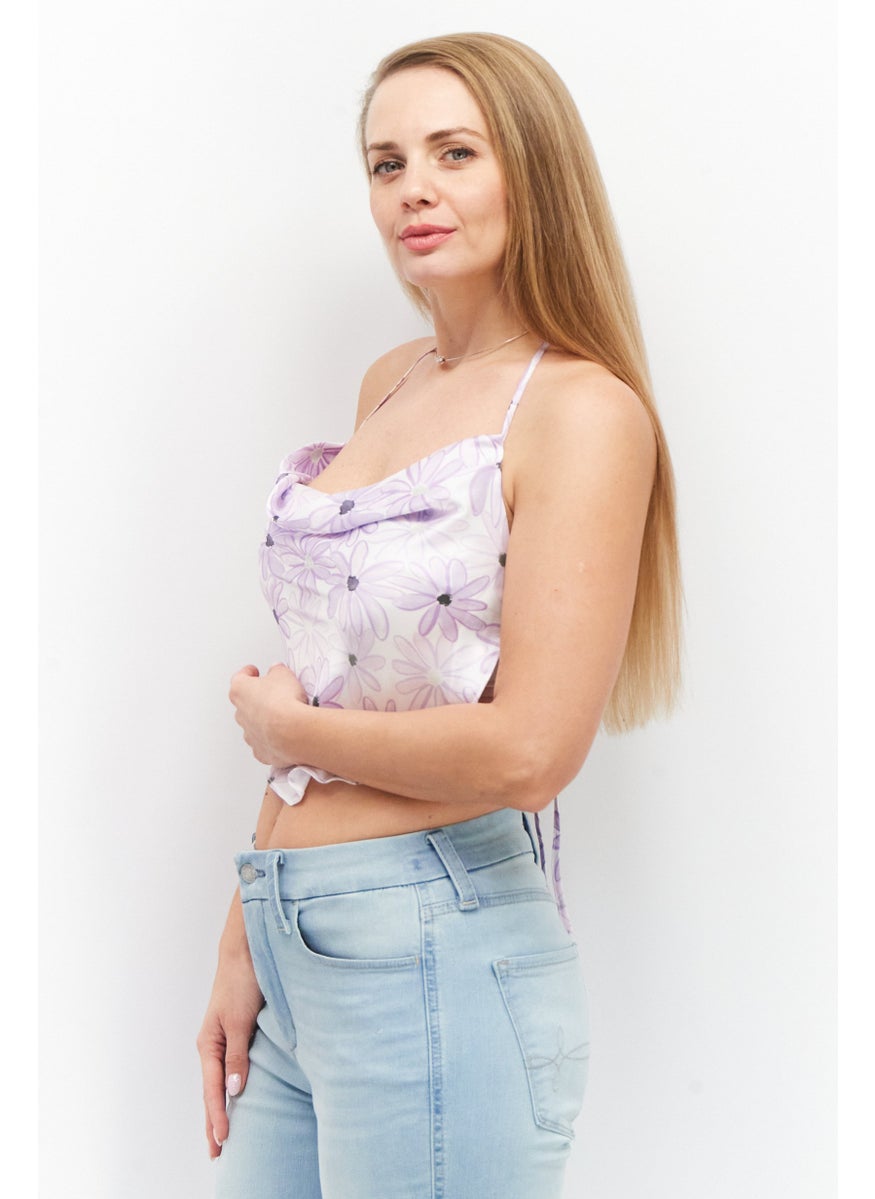 Asos Design - Women Double Tie Halter Top, Purple Combo - Image 1