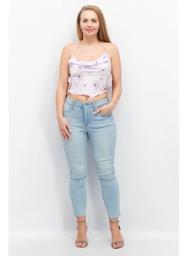Asos Design Women Double Tie Halter Top, Purple Combo  - Image 4