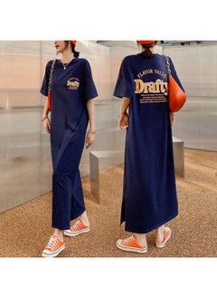 Summer New Korean Style Fashion Large Size Women's Clothing Split Print T-shirt Long Skirt Over-the-knee Chubby Girl Dress