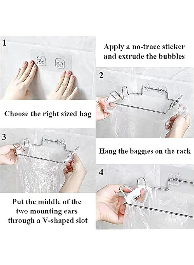 Stainless Steel Cupboard Trash Bag Holder, Portable Garbage Bin for Kitchen Cabinet Door, Wall Sticker Base Included. Easy Storage, Essential Kitchen Waste Bin.  - Image 3
