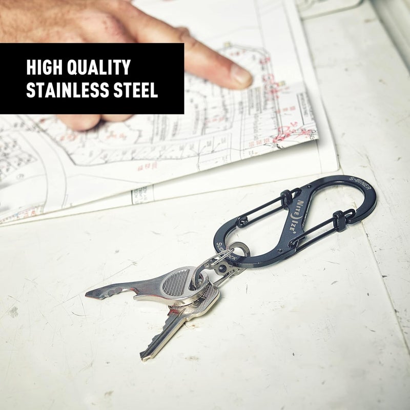 NiteIze س-باينر سلايد لوك قفل مزدوج من الفولاذ المقاوم للصدأ - حامل مفاتيح س-باينر مع بوابة قفل - منظم كارابينر للمفاتيح وإكسسوارات التخييم - أحجام متنوعة، أسود (3 عبوات) - Image 3