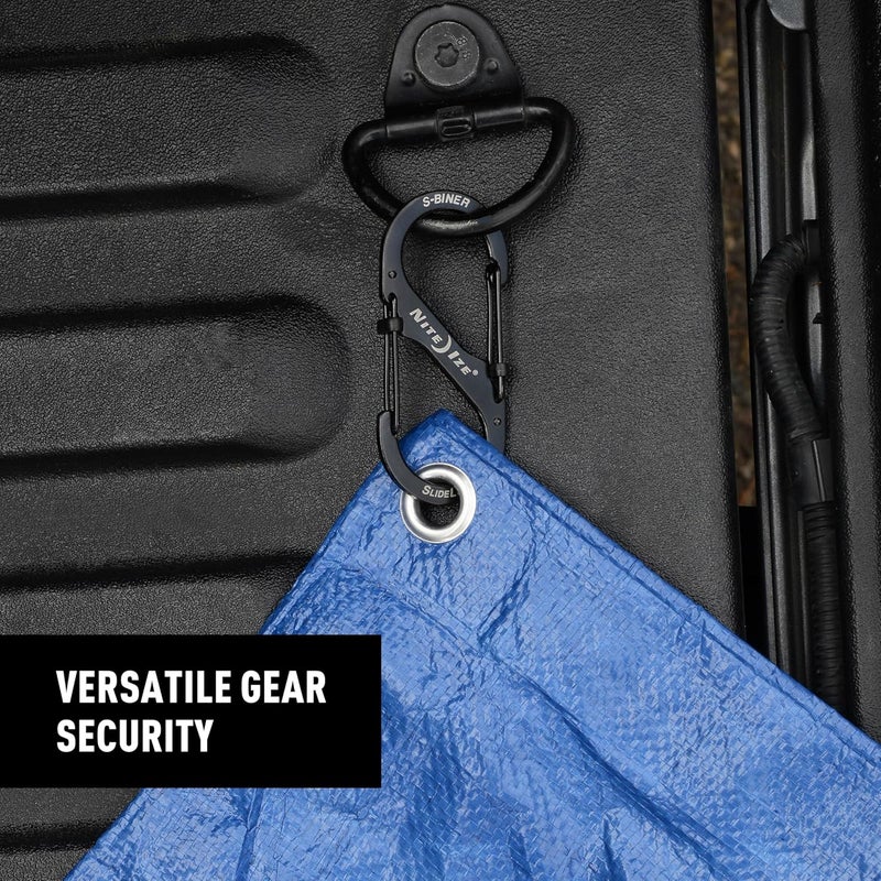 NiteIze س-باينر سلايد لوك قفل مزدوج من الفولاذ المقاوم للصدأ - حامل مفاتيح س-باينر مع بوابة قفل - منظم كارابينر للمفاتيح وإكسسوارات التخييم - أحجام متنوعة، أسود (3 عبوات) - Image 5