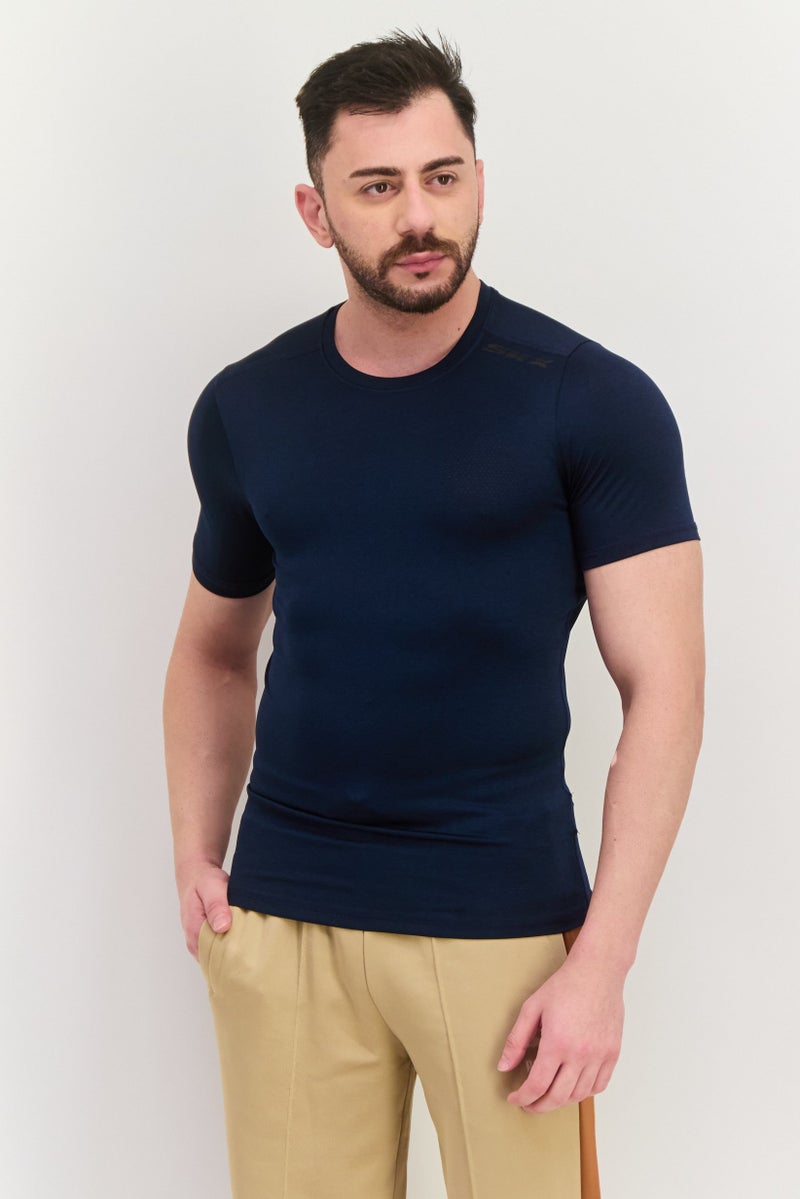 SKECHERS Men Sportswear Fit Short Sleeves Training T-Shirt, Navy - Image 1