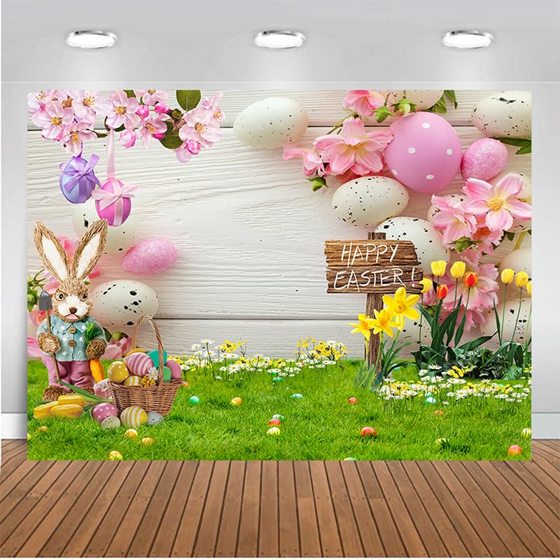 CHAIYA 7x5ft Easter Backdrop Spring Easter Photography Backdrop Easter Party Decor Banner Children Shower Birthday Party Decor Banner - Image 1