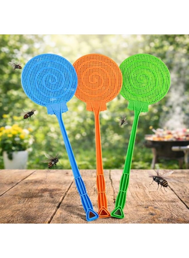 Set of 3 Plastic Fly Swatter Manual Indoor Mosquito Killer Heavy Duty Long Handle Circular Shape Strong Design For Flies Insects Home Kitchen Random Colors - Image 1