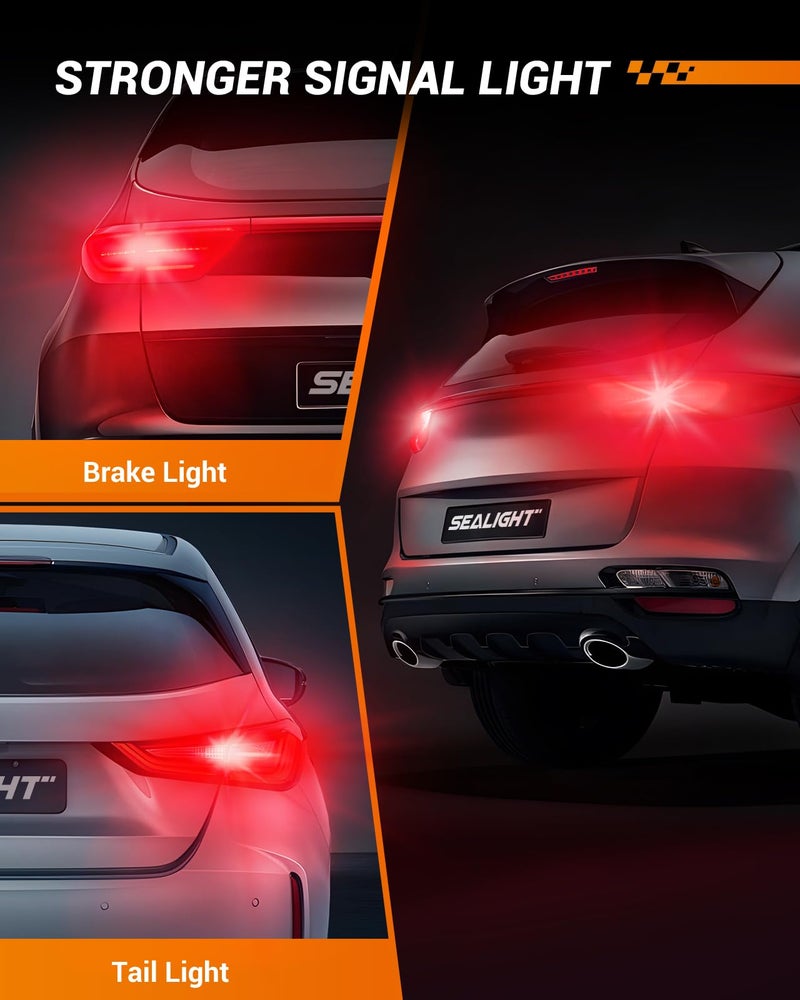 SEALIGHT مصباح LED أحمر للفرامل SEALIGHT 7443 7440، مصباح LED T20 7441 7444 992 W21W مع بروجيكتور لمصابيح التوقف والركن والوميض، عبوة من 2 - Image 2