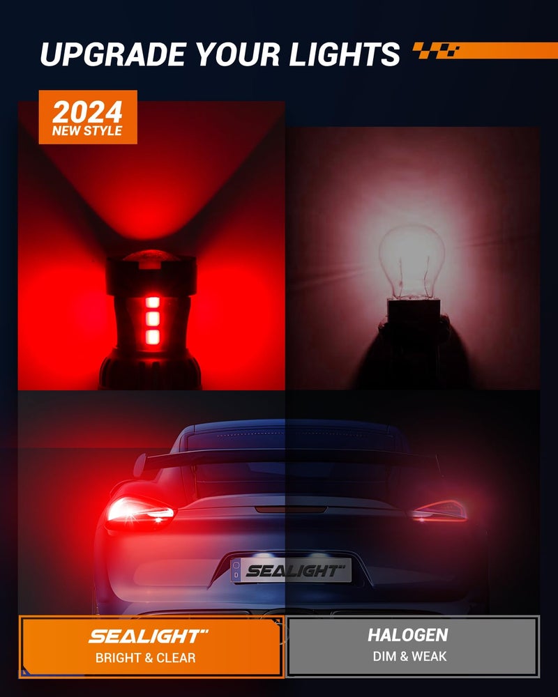 SEALIGHT مصباح LED أحمر للفرامل SEALIGHT 7443 7440، مصباح LED T20 7441 7444 992 W21W مع بروجيكتور لمصابيح التوقف والركن والوميض، عبوة من 2 - Image 3