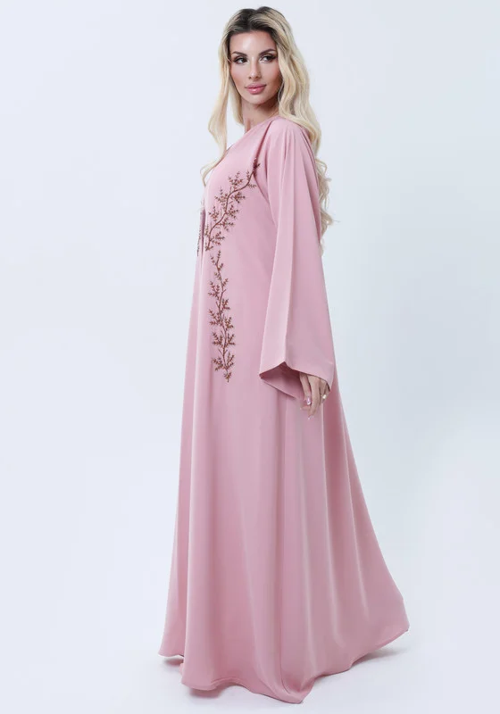 MSquare Fashion Pink Embroidered Abaya in Nida Fabric with Matching Sheila
