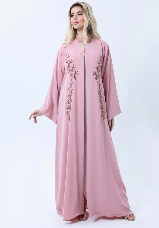 MSquare Fashion Pink Embroidered Abaya in Nida Fabric with Matching Sheila