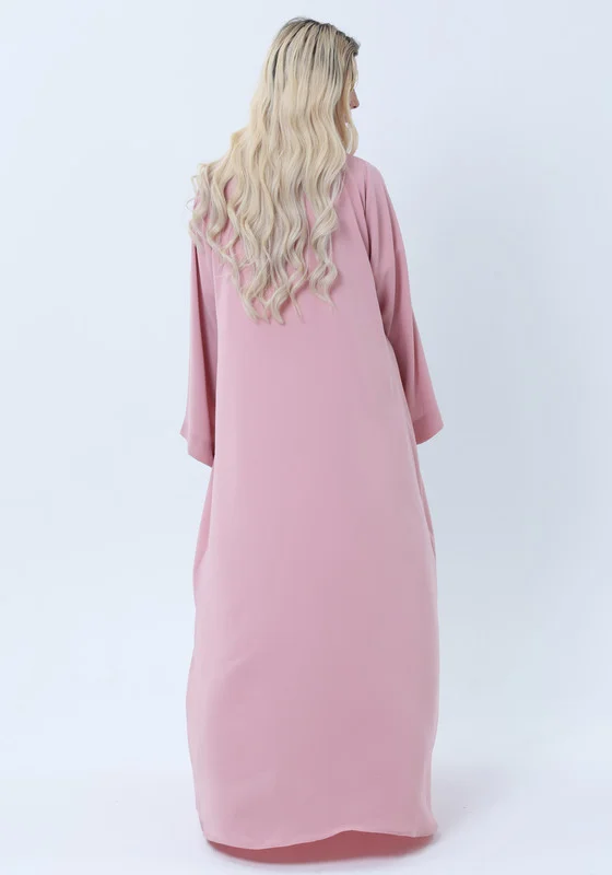 MSquare Fashion Pink Embroidered Abaya in Nida Fabric with Matching Sheila