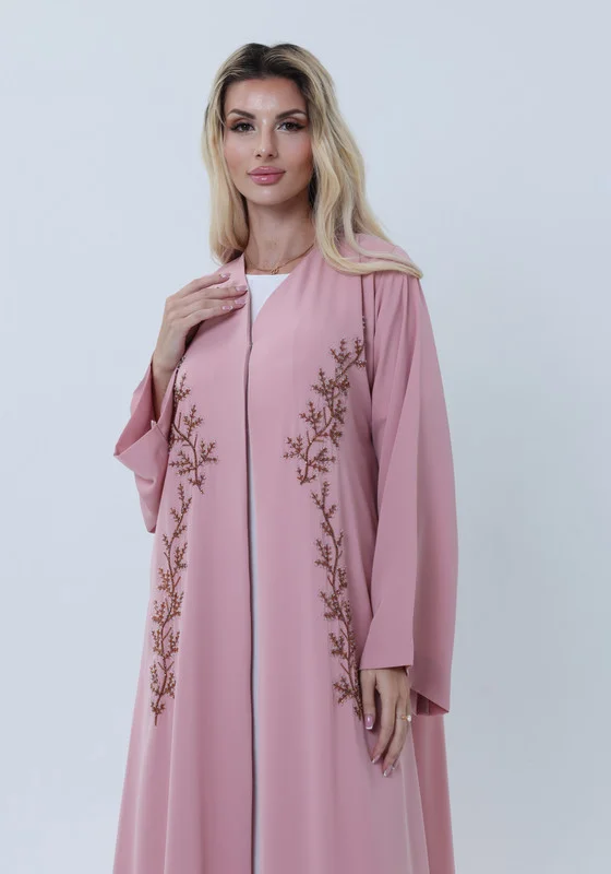 MSquare Fashion Pink Embroidered Abaya in Nida Fabric with Matching Sheila