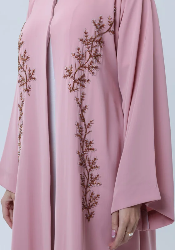 MSquare Fashion Pink Embroidered Abaya in Nida Fabric with Matching Sheila