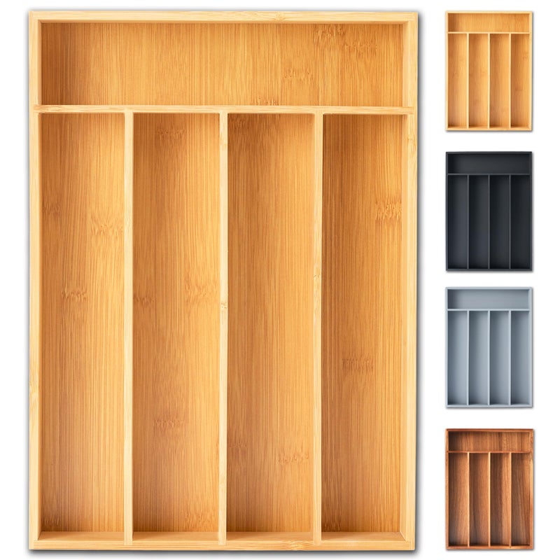 SUNBREATH Silverware Organizer, 10 Inch Utensil Organizer Kitchen Drawer Organizer Bamboo Silverware Holder Cutlery Tray Organizer in Drawer Flatware Organizer Tray(5 slots, Natural - Image 1