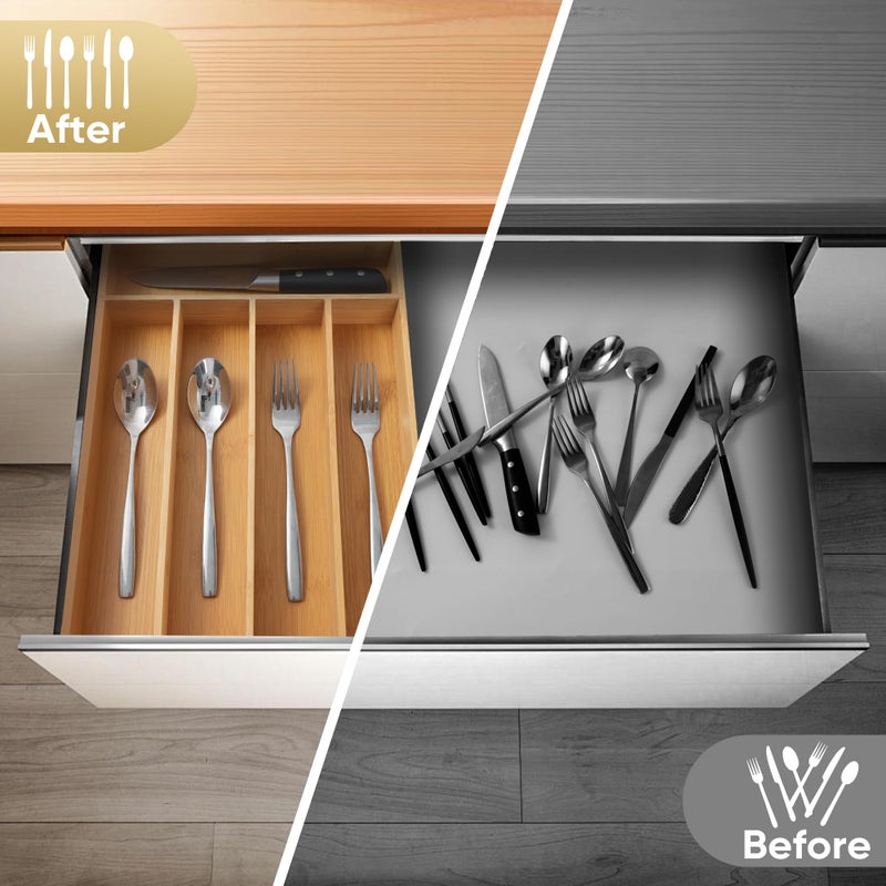 SUNBREATH Silverware Organizer, 10 Inch Utensil Organizer Kitchen Drawer Organizer Bamboo Silverware Holder Cutlery Tray Organizer in Drawer Flatware Organizer Tray(5 slots, Natural - Image 4