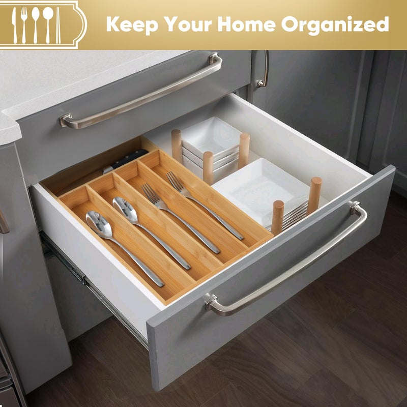 SUNBREATH Silverware Organizer, 10 Inch Utensil Organizer Kitchen Drawer Organizer Bamboo Silverware Holder Cutlery Tray Organizer in Drawer Flatware Organizer Tray(5 slots, Natural - Image 5