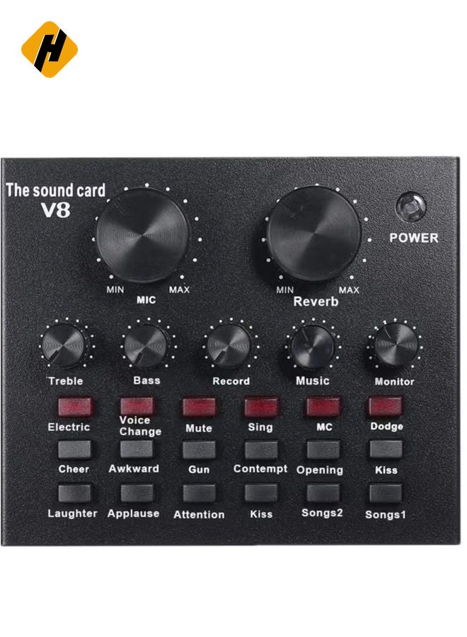 HuHa V8 Multifunctional Live Sound Card USB Audio Interface Intelligent Volume Adjustable Audio Mixer Sound Card for Recording Hosting Speech  - Image 1