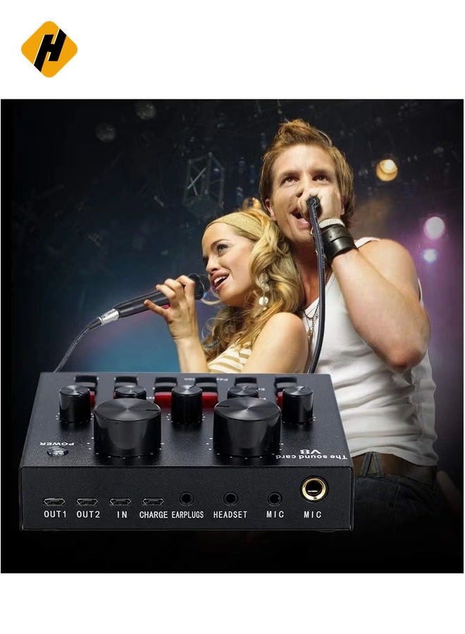 HuHa V8 Multifunctional Live Sound Card USB Audio Interface Intelligent Volume Adjustable Audio Mixer Sound Card for Recording Hosting Speech  - Image 2
