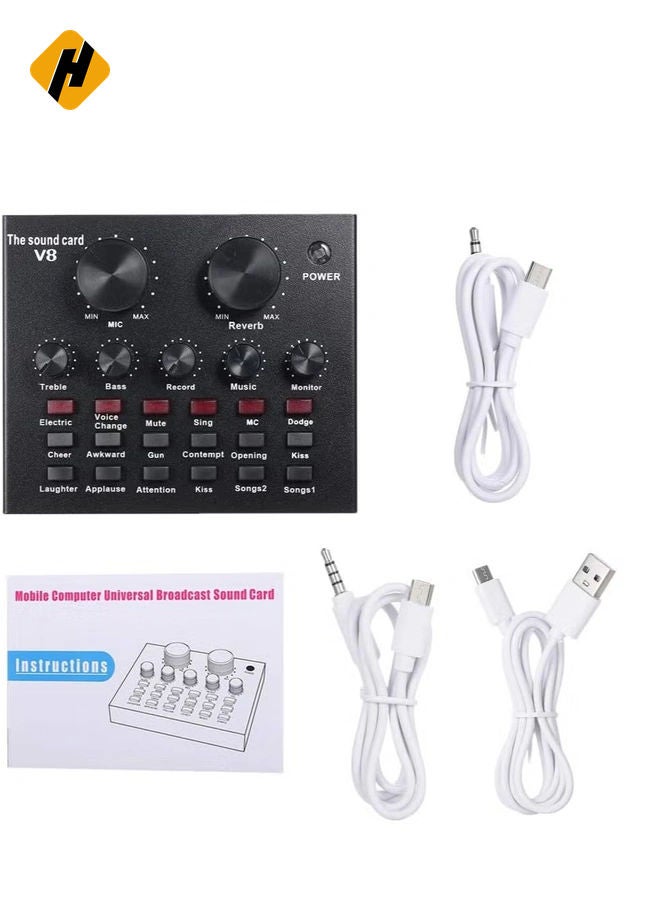 HuHa V8 Multifunctional Live Sound Card USB Audio Interface Intelligent Volume Adjustable Audio Mixer Sound Card for Recording Hosting Speech  - Image 4