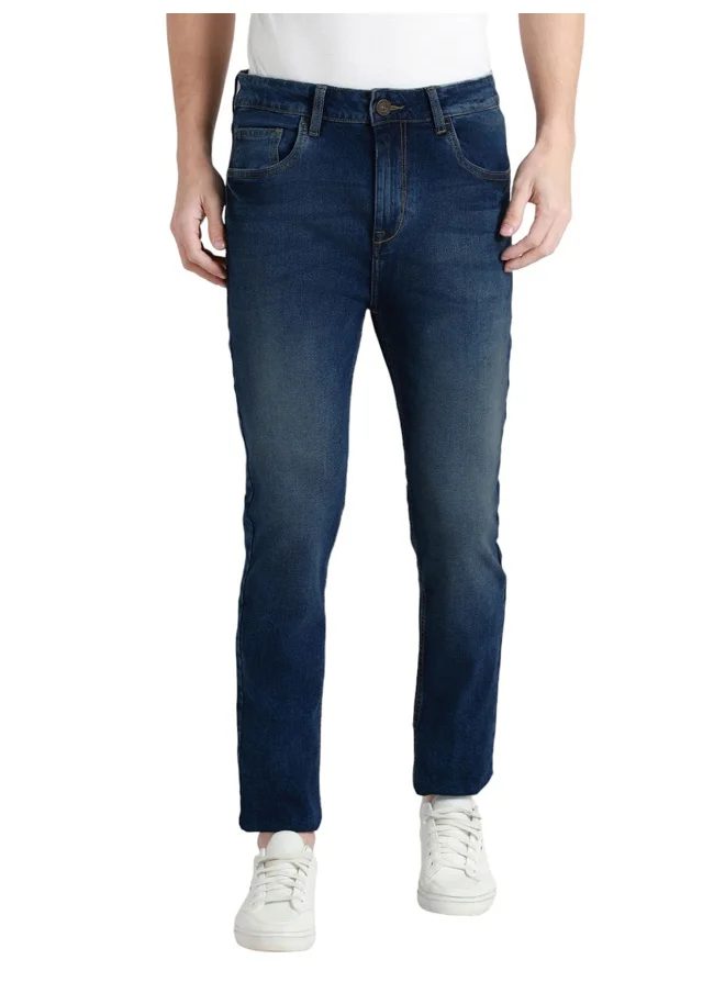 دينيس لينغو Men's Tapered Fit Mid Blue Cotton Jeans - Classic Denim Style