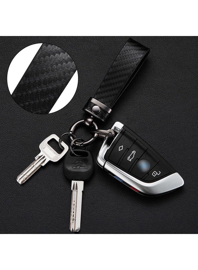 DEKEWEI Carbon Fiber Style Car Keychain Microfiber Leather Key Chain, Universal Key Chains for Key Fobs for Men and Women, 360 Degree Rotatable with Anti-Lost D-Ring (Black) - Image 3