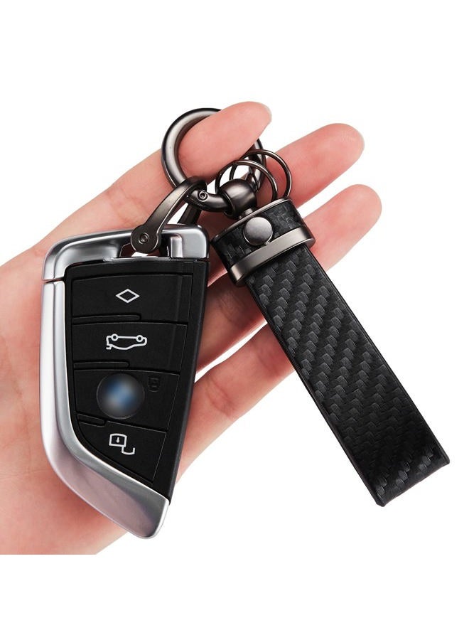 DEKEWEI Carbon Fiber Style Car Keychain Microfiber Leather Key Chain, Universal Key Chains for Key Fobs for Men and Women, 360 Degree Rotatable with Anti-Lost D-Ring (Black) - Image 4