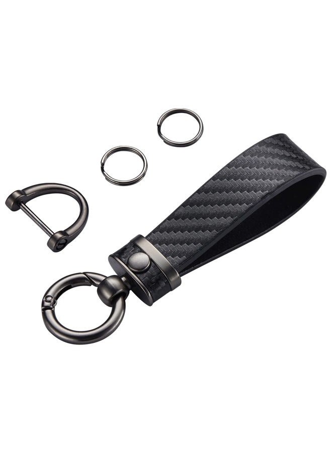 DEKEWEI Carbon Fiber Style Car Keychain Microfiber Leather Key Chain, Universal Key Chains for Key Fobs for Men and Women, 360 Degree Rotatable with Anti-Lost D-Ring (Black) - Image 1